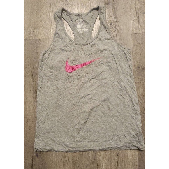 Nike Size Large Gray Cotton Retro Logo Racerback Scoop Neck Tank Top - Picture 1 of 7